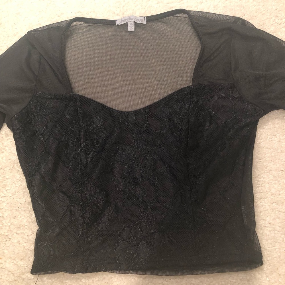 Charlotte Russe Black Floral Mesh Going Out Top